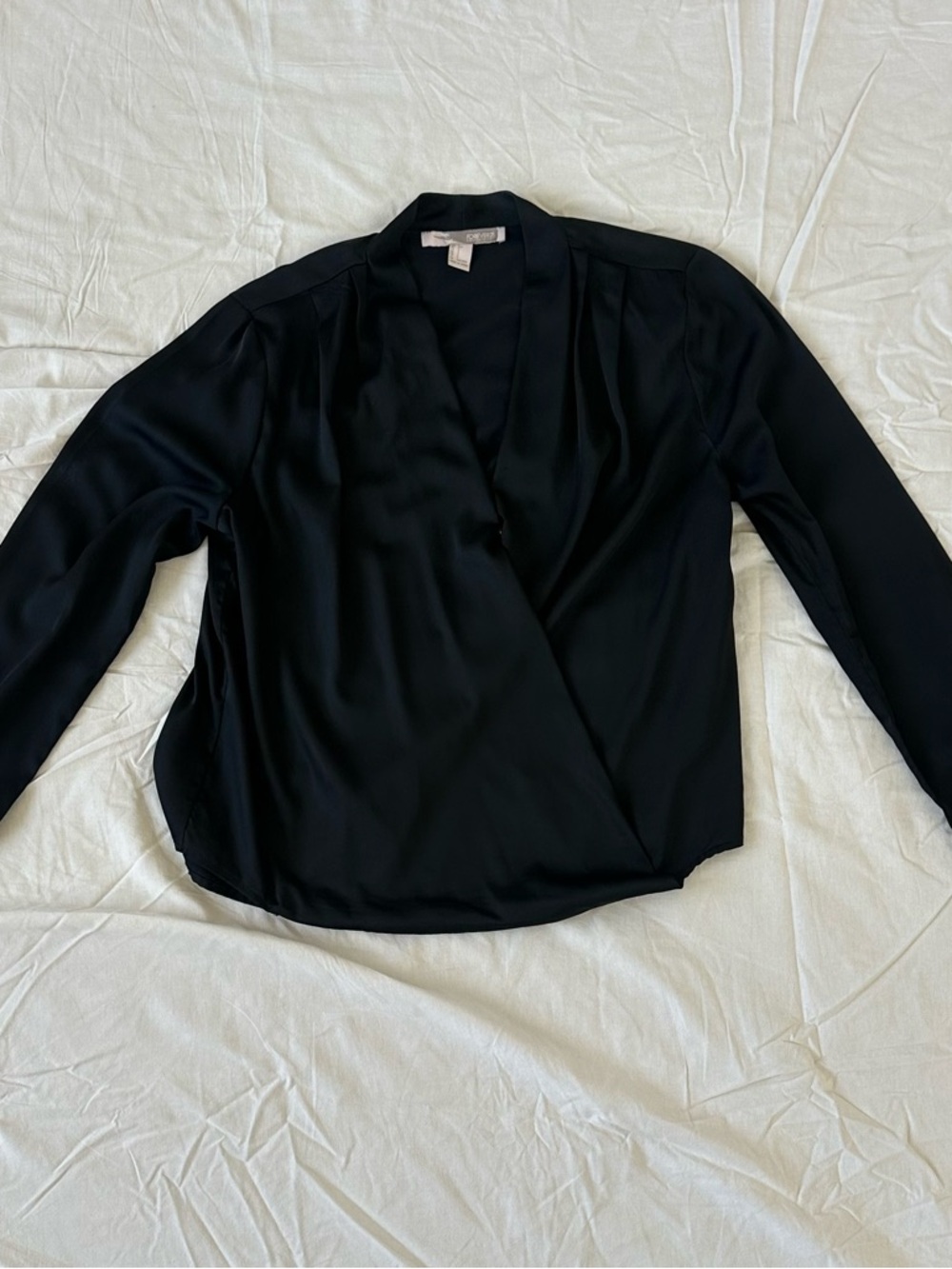 Forever 21 Black Draped V-Neck Long-Sleeve Women's Top
